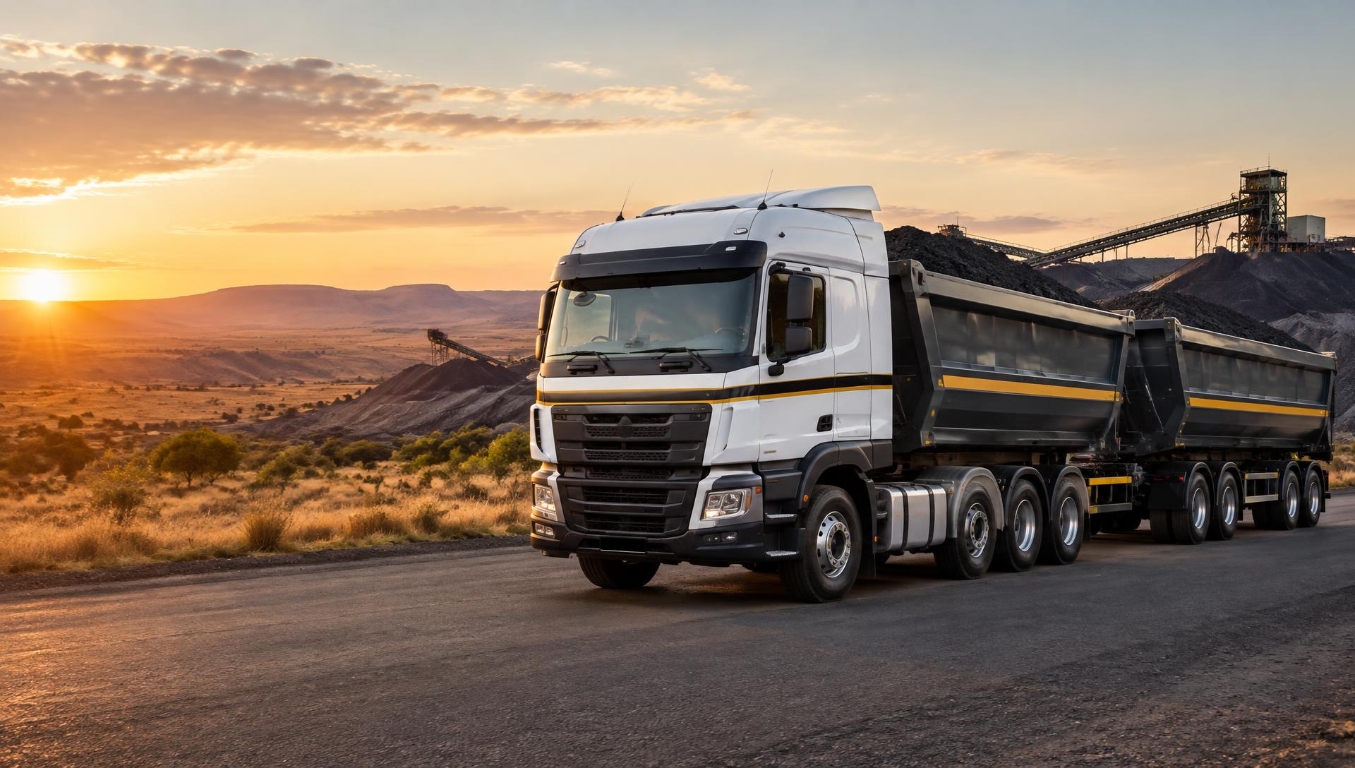 Heavy-duty mining transportation in a South African landscape