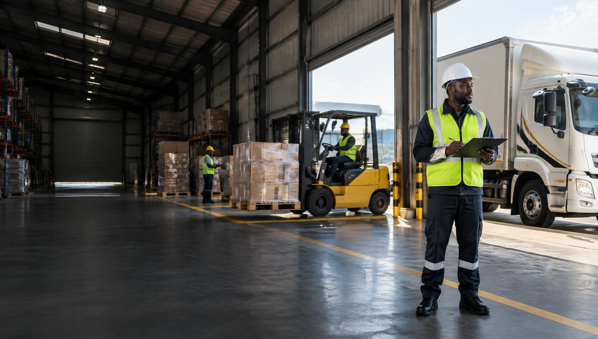 South African warehouse personnel handling industrial goods